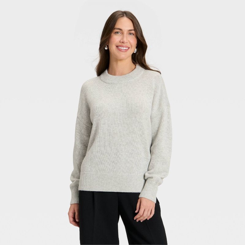 slide 1 of 3, Women's Woolen Crew Pullover Sweater - A New Day™ Heather Gray XL, 1 ct