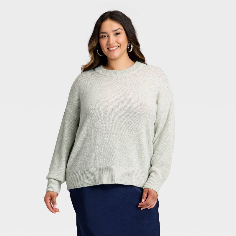 slide 1 of 3, Women's Woolen Crew Pullover Sweater - A New Day™ Heather Gray XXL, 1 ct
