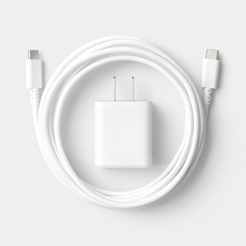slide 2 of 4, USB-C Wall Charger with 10ft USB-C to USB-C Cable 2 Pack Home Charging Kit - dealworthy™ White, 10 ft, 2 ct