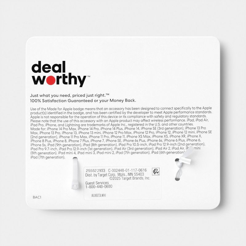 slide 3 of 3, 3inch Lightning to Aux Adapter -White - dealworthy™ White, 1 ct