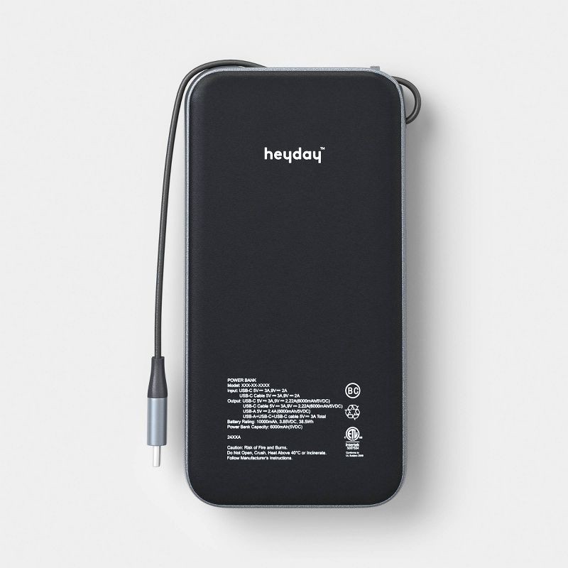 slide 3 of 3, 10000mAh Power Bank w/ USB- C Cable - Black - heyday™ Black, 1 ct