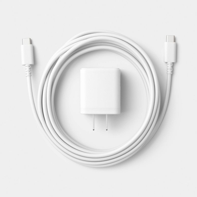 slide 2 of 4, USB-C Wall Charger with 10ft USB-C to USB-C Cable Home Charging Kit - dealworthy™ White, 10 ft