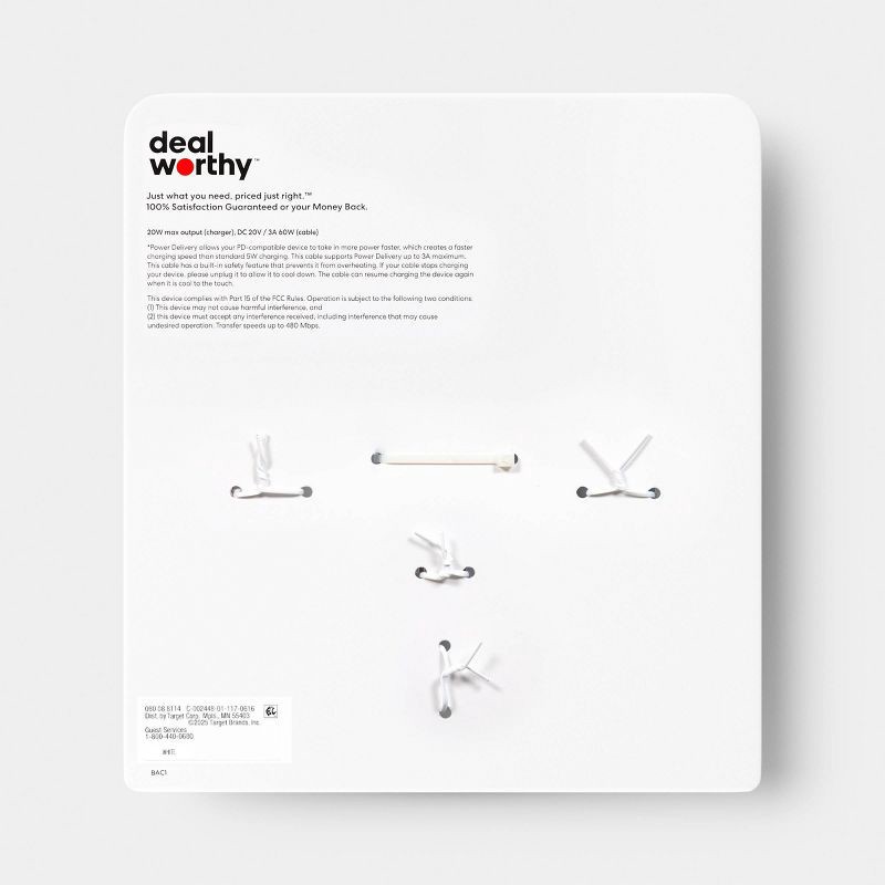 slide 3 of 4, USB-C Wall Charger with 10ft USB-C to USB-C Cable Home Charging Kit - dealworthy™ White, 10 ft