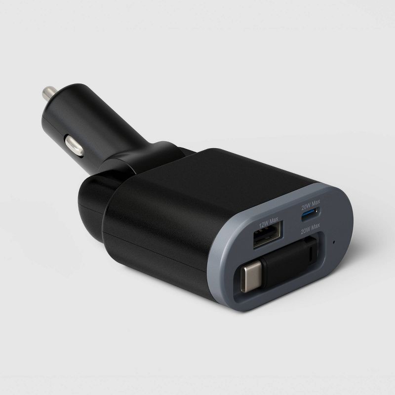 slide 2 of 3, Retractable Cable Car Charger - dealworthy™ Black, 1 ct