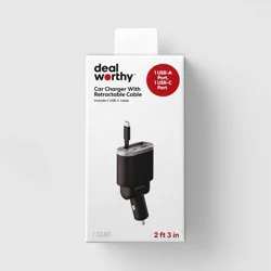 Retractable Cable Car Charger - dealworthy™ Black