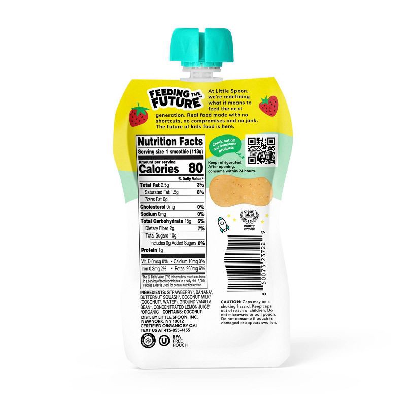 slide 3 of 6, Little Spoon Strawberry Banana Organic Kids' Smoothie - 4oz Refrigerated Pouch, 4 oz