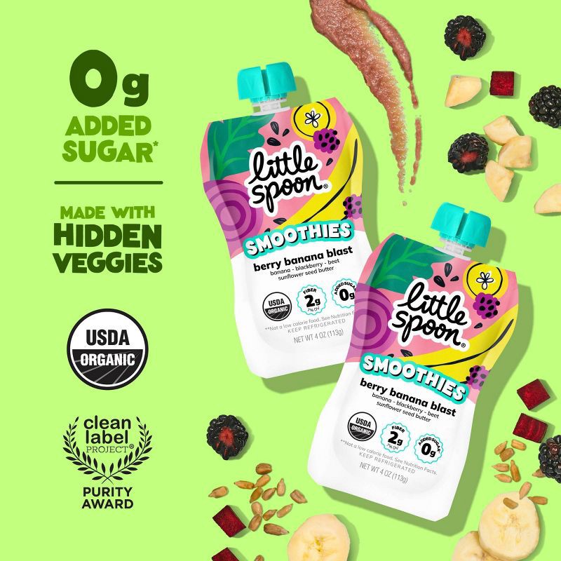 slide 2 of 6, Little Spoon Berry Banana Blast Organic Kids' Smoothie - 4oz Refrigerated Pouch, 4 oz
