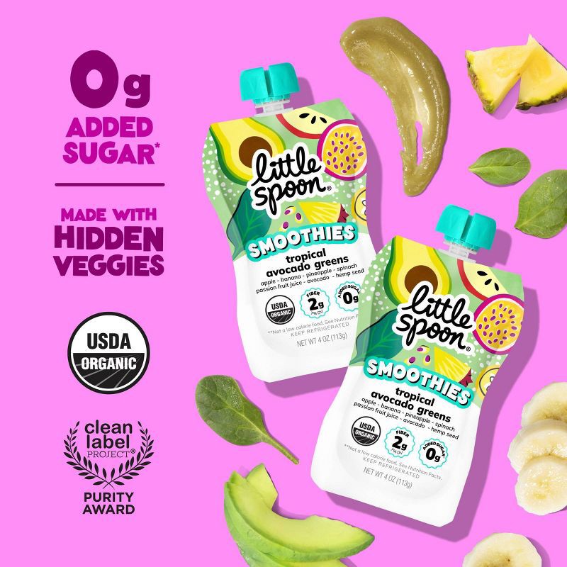 slide 2 of 6, Little Spoon Tropical Avocado Greens Organic Kids' Smoothie - 4oz Refrigerated Pouch, 4 oz
