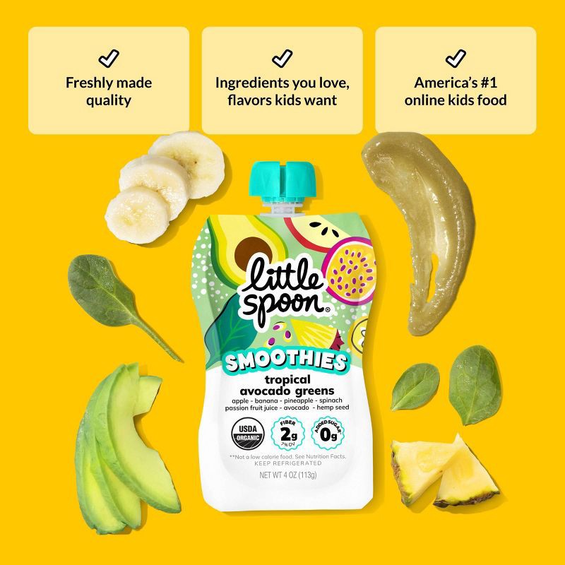 slide 6 of 6, Little Spoon Tropical Avocado Greens Organic Kids' Smoothie - 4oz Refrigerated Pouch, 4 oz