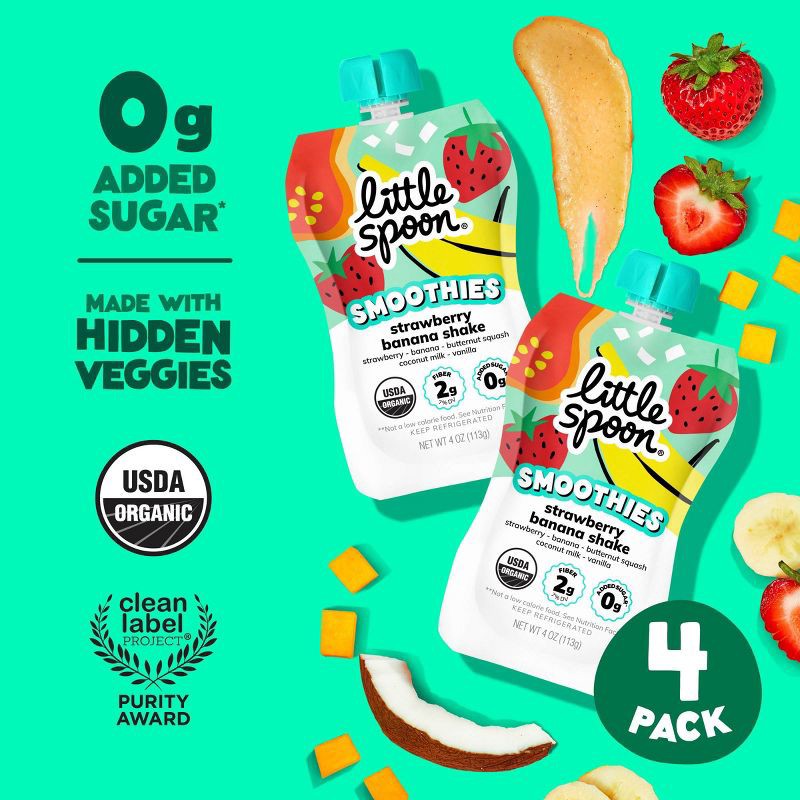 slide 2 of 7, Little Spoon Strawberry Banana Organic Kids' Smoothie - 16oz/4ct Refrigerated Pouches, 4 ct; 16 oz