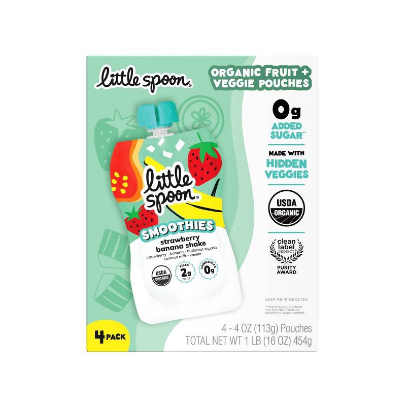slide 7 of 7, Little Spoon Strawberry Banana Organic Kids' Smoothie - 16oz/4ct Refrigerated Pouches, 4 ct; 16 oz