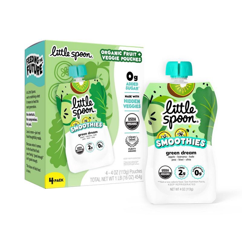 slide 1 of 7, Little Spoon Green Dream Organic Kids' Smoothie - 16oz/4ct Refrigerated Pouches, 4 ct; 16 oz