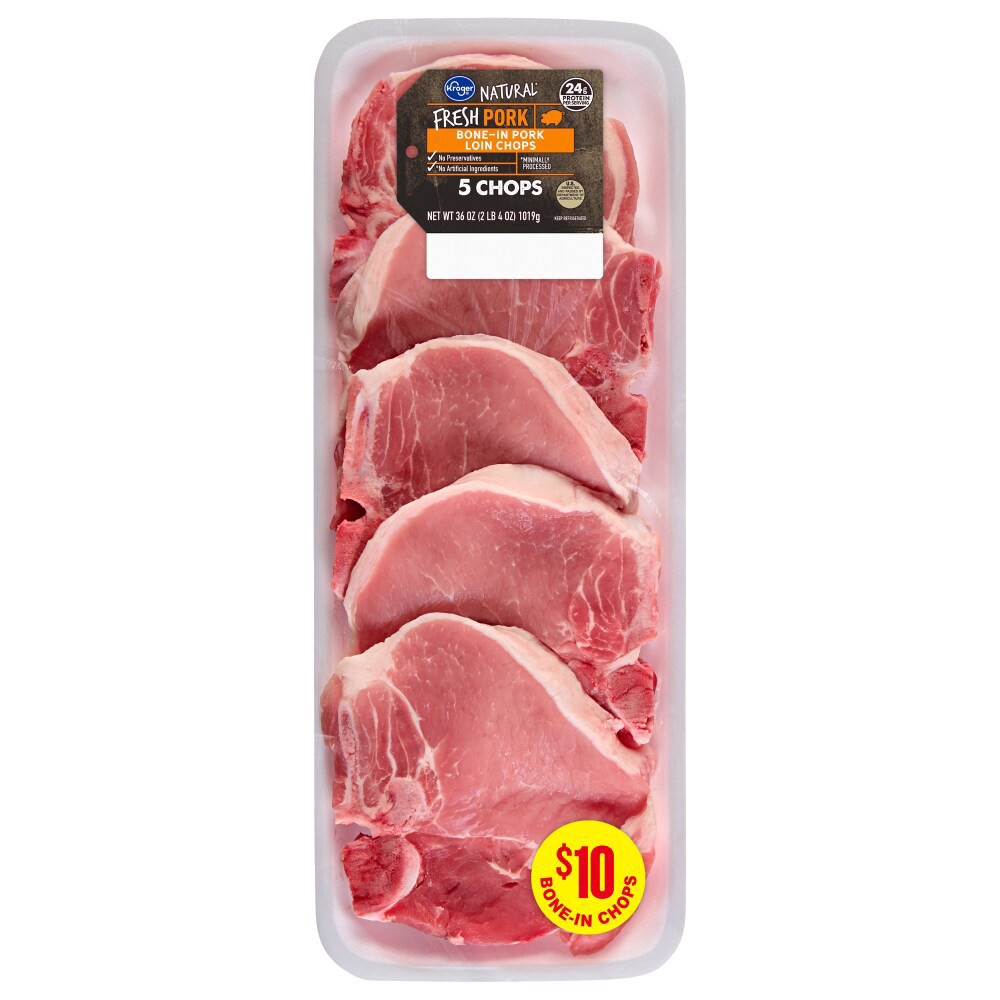 slide 2 of 3, Kroger® Bone-In Pork Loin Chops, 36 oz