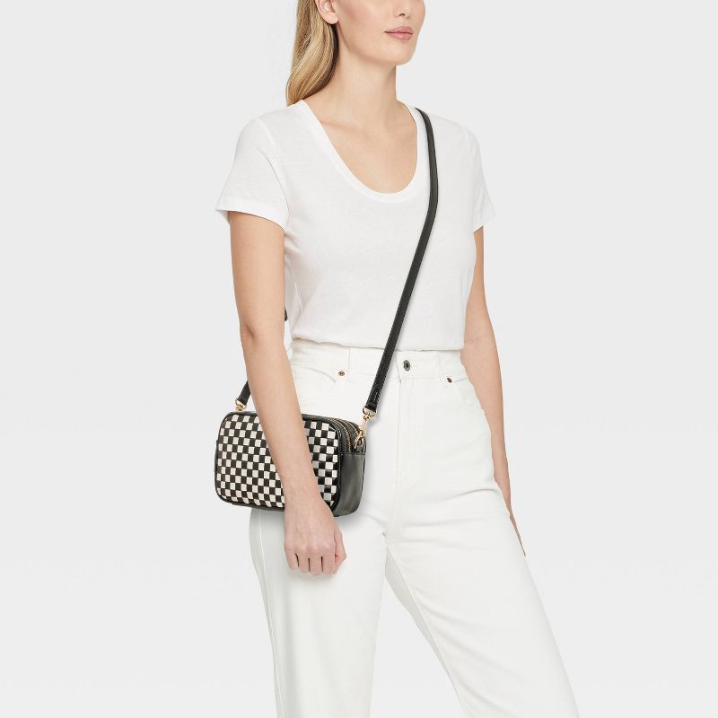 slide 2 of 5, Double Zip Camera Crossbody Bag - Universal Thread™ White/Black, 1 ct