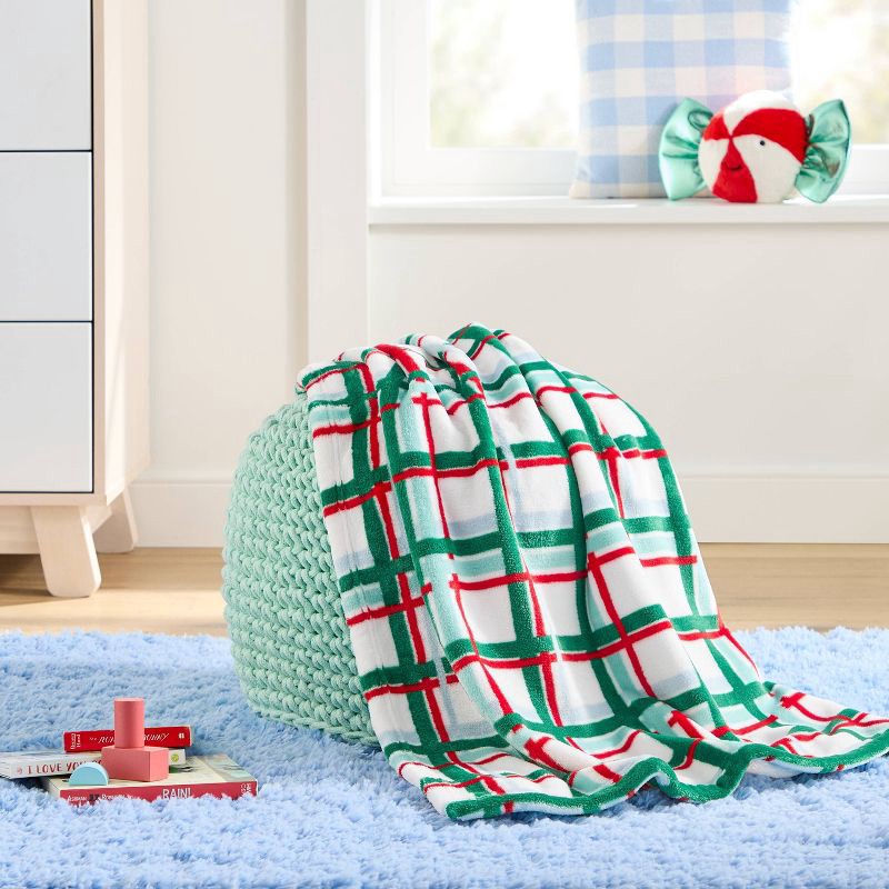 slide 3 of 4, Holiday Plaid Plush Blanket - Cloud Island™, 1 ct
