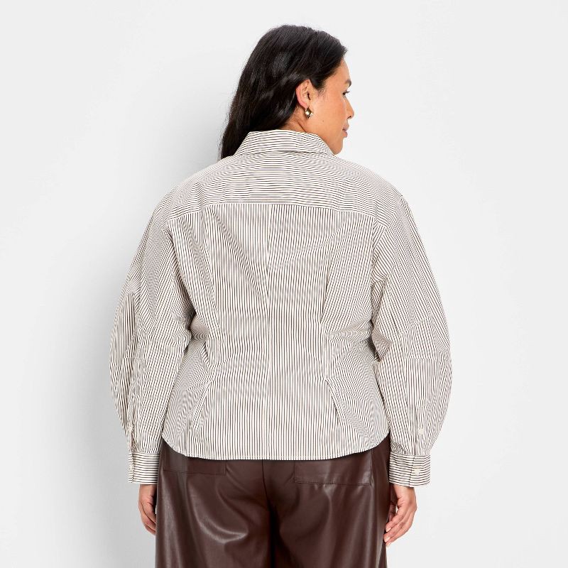 slide 2 of 3, Women's Barrel Long Sleeve Collared Button-Down Shirt - Future Collective Brown Striped XXL, 1 ct