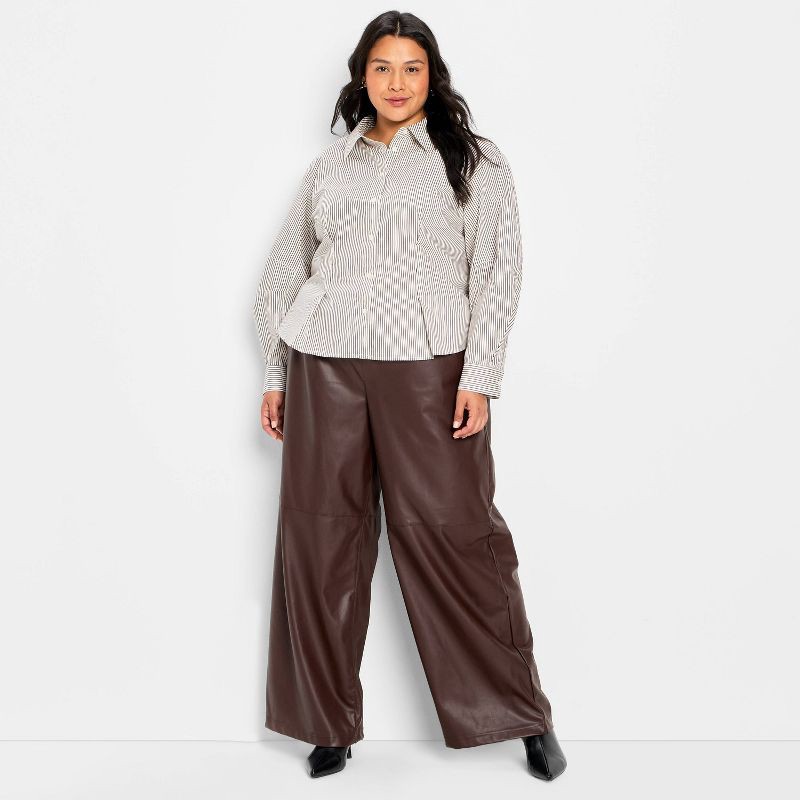 slide 3 of 3, Women's Barrel Long Sleeve Collared Button-Down Shirt - Future Collective Brown Striped XXL, 1 ct