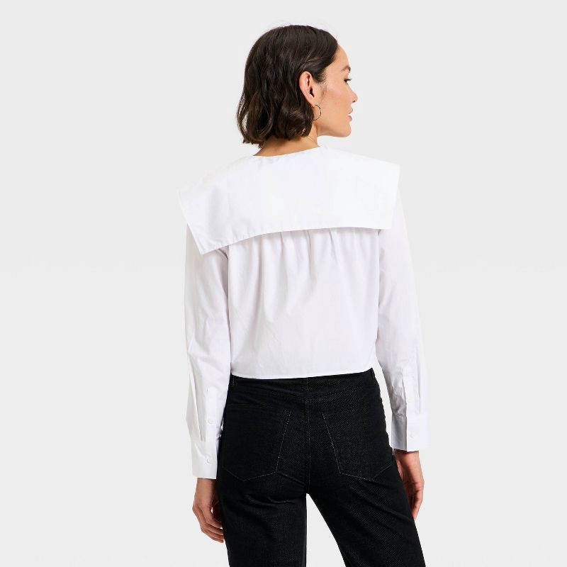 slide 2 of 3, Women's Long Sleeve Relaxed V-Neck Tie-Front Blouse - Future Collective White M, 1 ct