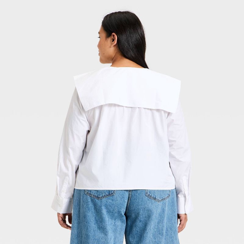 slide 2 of 3, Women's Long Sleeve Relaxed V-Neck Tie-Front Blouse - Future Collective White XXL, 1 ct