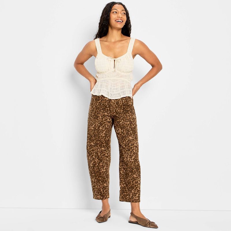 slide 3 of 3, Women's Mid-Rise Barrel Leg Jeans - Future Collective Brown Leopard Print 2, 1 ct