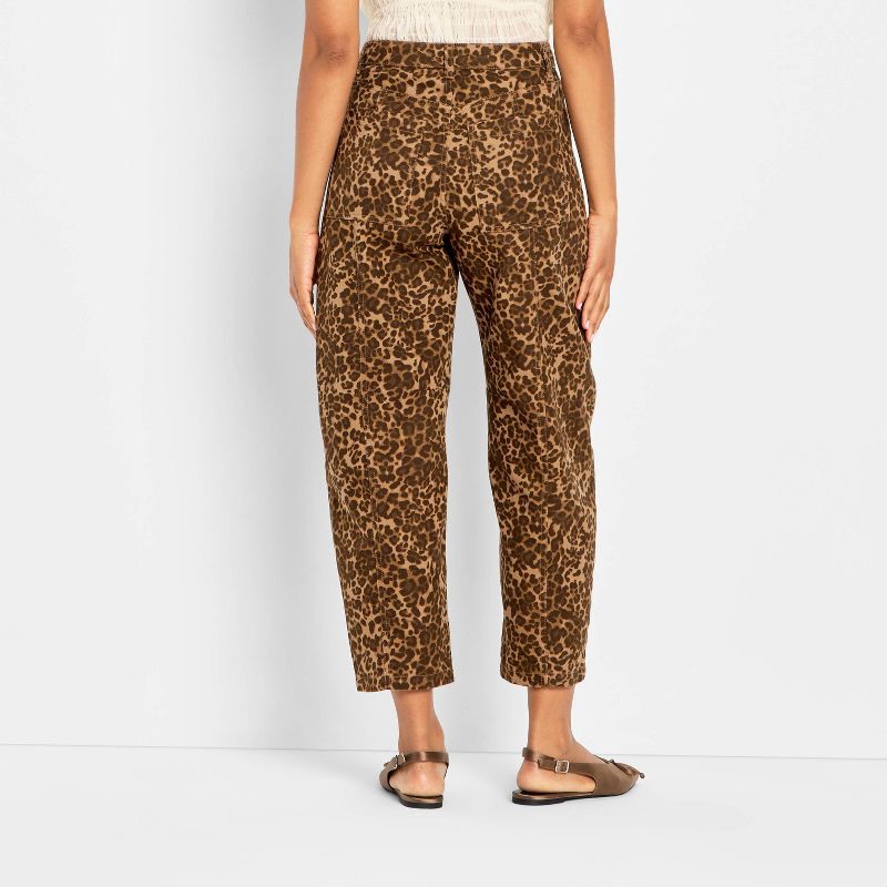 slide 2 of 3, Women's Mid-Rise Barrel Leg Jeans - Future Collective Brown Leopard Print 14, 1 ct