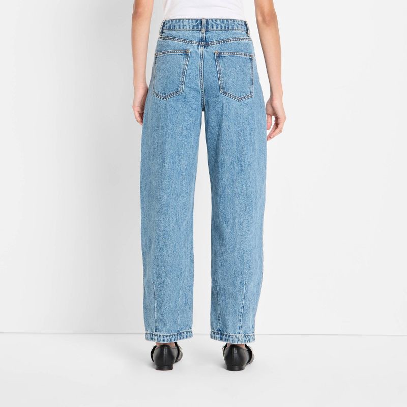 slide 2 of 3, Women's Mid-Rise Studded Barrel Leg Jeans - Future Collective Blue Denim 12, 1 ct