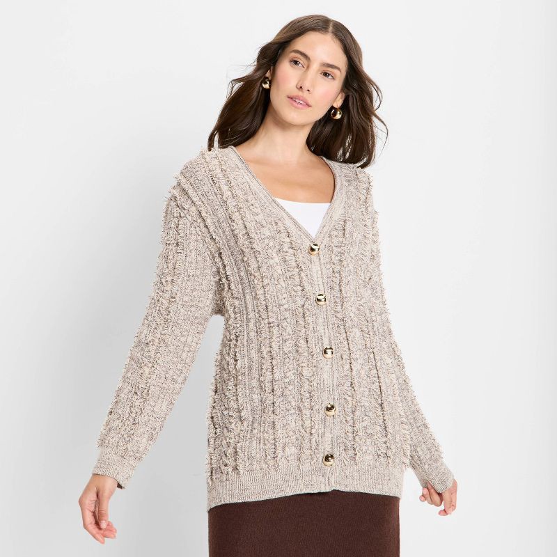 slide 3 of 3, Women's Relaxed Cardigan Sweater - Future Collective Gray XL, 1 ct