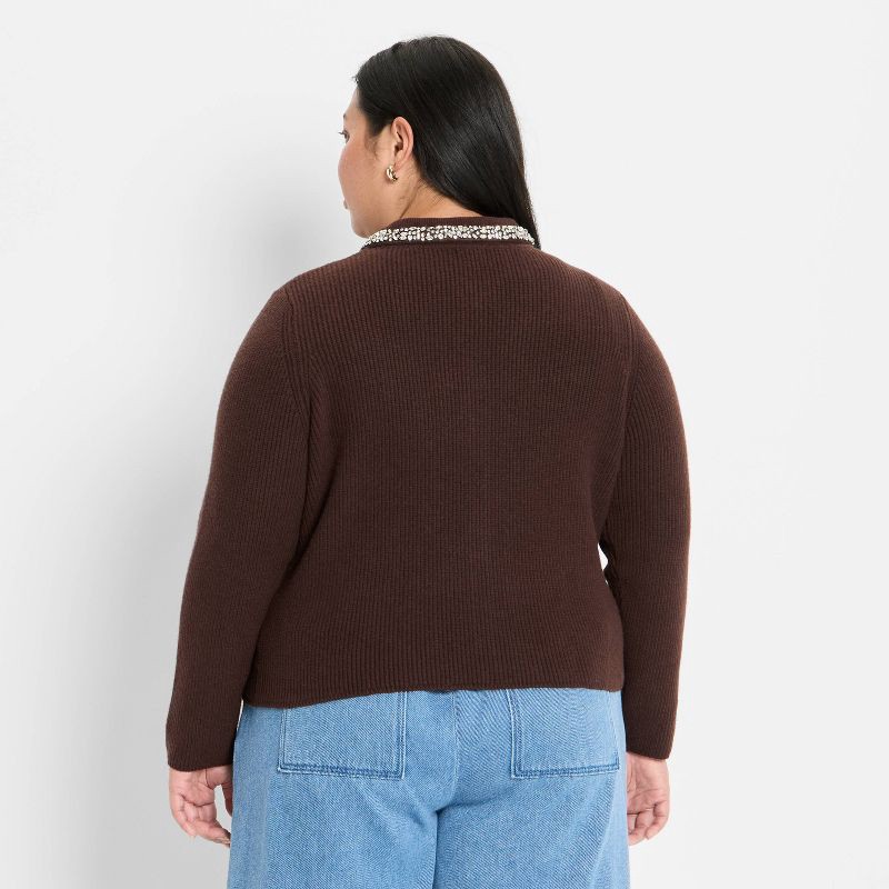 slide 2 of 3, Women's Embellished Collar Cardigan Sweater - Future Collective Dark Brown XXL, 1 ct