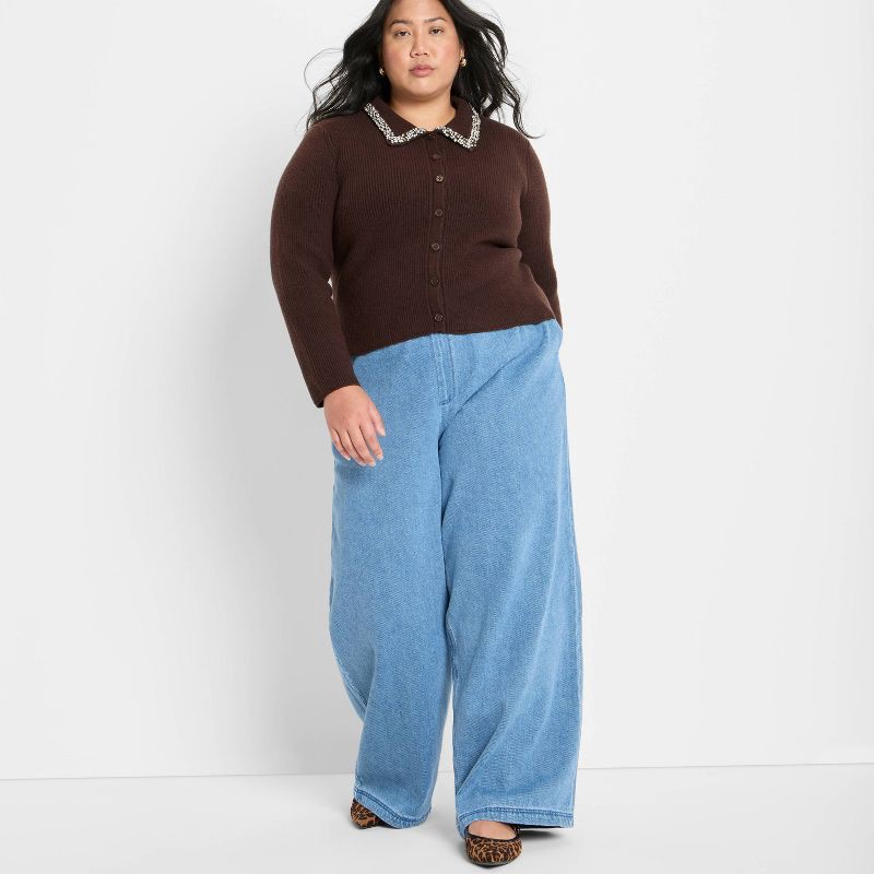 slide 3 of 3, Women's Embellished Collar Cardigan Sweater - Future Collective Dark Brown XXL, 1 ct