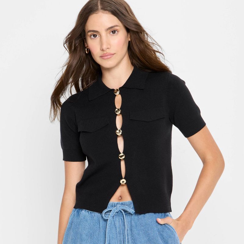 slide 3 of 3, Women's Cutout Pullover Sweater - Future Collective Black XL, 1 ct