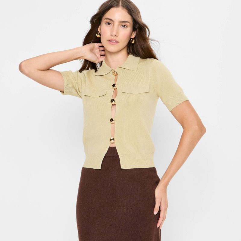 slide 3 of 3, Women's Cutout Pullover Sweater - Future Collective Light Green L, 1 ct