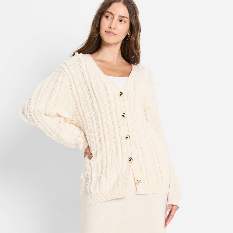 slide 3 of 3, Women's Relaxed Cardigan Sweater - Future Collective Cream S, 1 ct