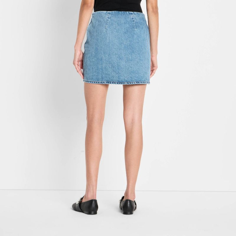 slide 2 of 3, Women's Denim Studded Mini A-Line Skirt - Future Collective Blue Denim 0, 1 ct