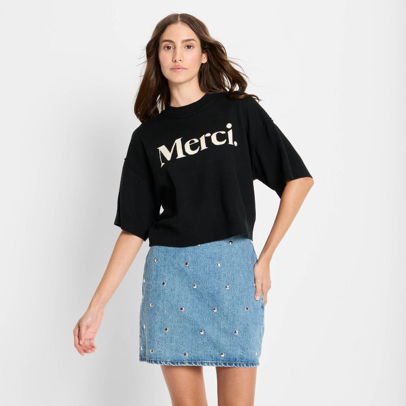 slide 3 of 3, Women's Denim Studded Mini A-Line Skirt - Future Collective Blue Denim 4, 1 ct