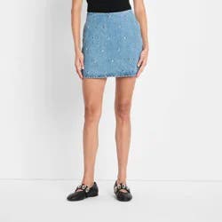 Women's Denim Studded Mini A-Line Skirt - Future Collective Blue Denim 10