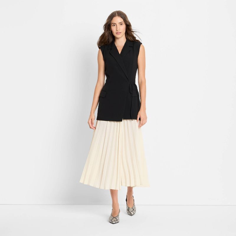 slide 1 of 3, Women's Pleated Midi A-Line Dress - Future Collective Black L, 1 ct