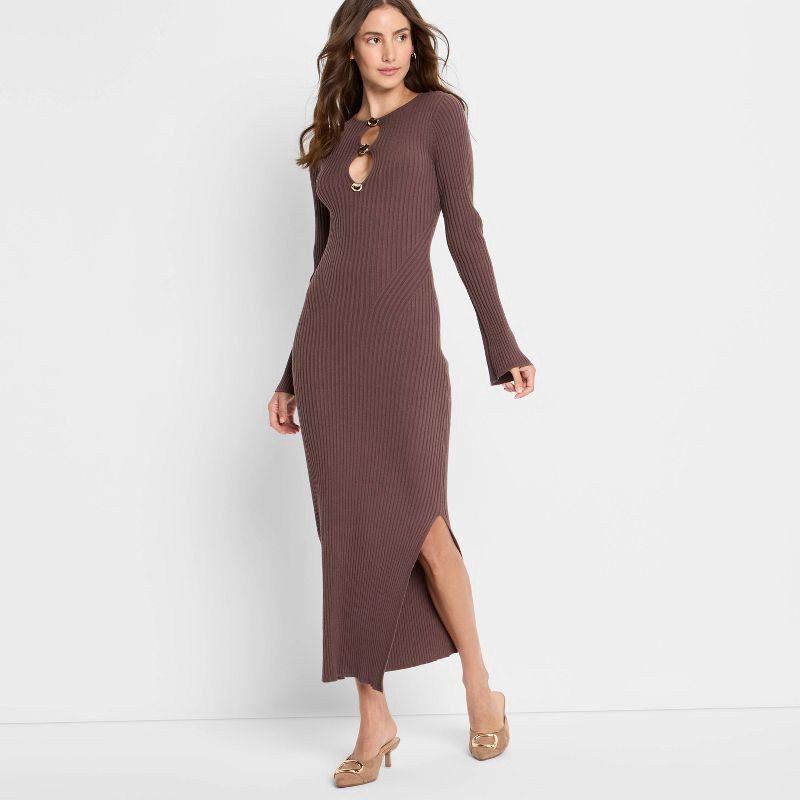 slide 3 of 3, Women's Ribbed Maxi Dress - Future Collective Light Brown XS, 1 ct