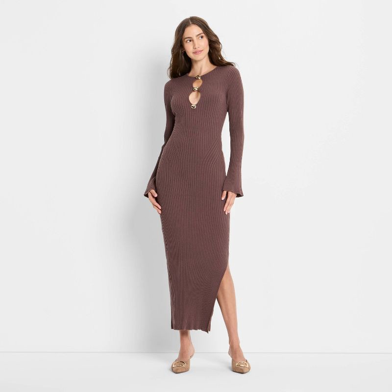 slide 1 of 3, Women's Ribbed Maxi Dress - Future Collective Light Brown XS, 1 ct