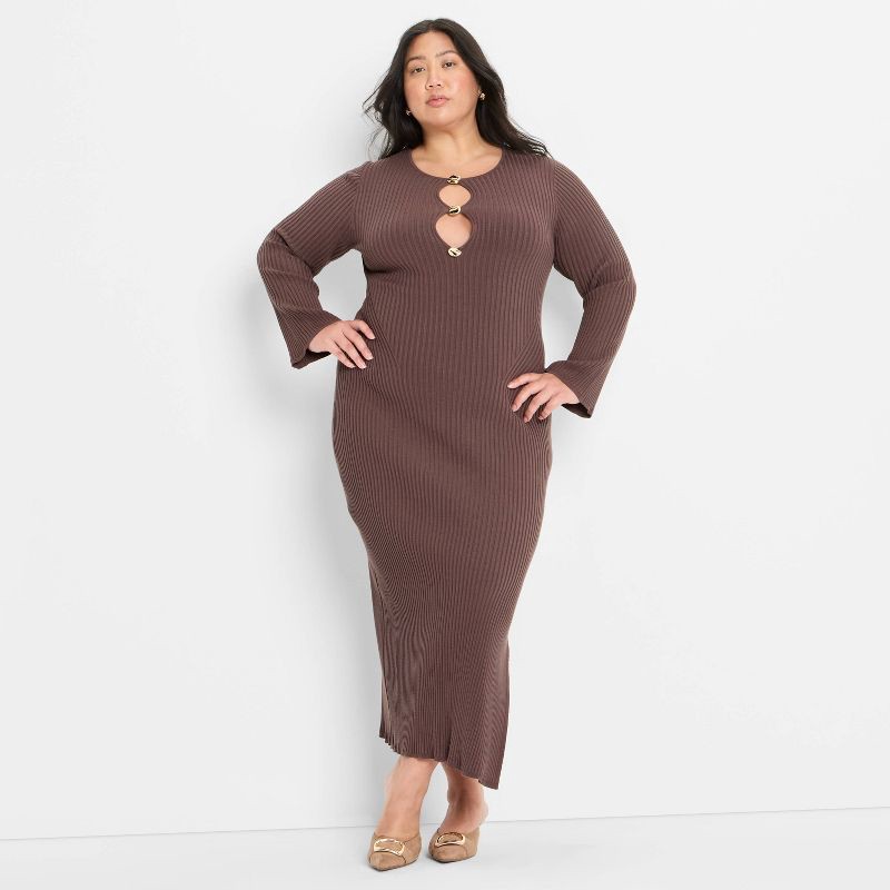 slide 3 of 3, Women's Ribbed Maxi Dress - Future Collective Light Brown XXL, 1 ct