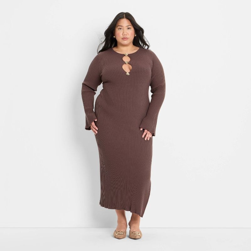 slide 1 of 3, Women's Ribbed Maxi Dress - Future Collective Light Brown XXL, 1 ct