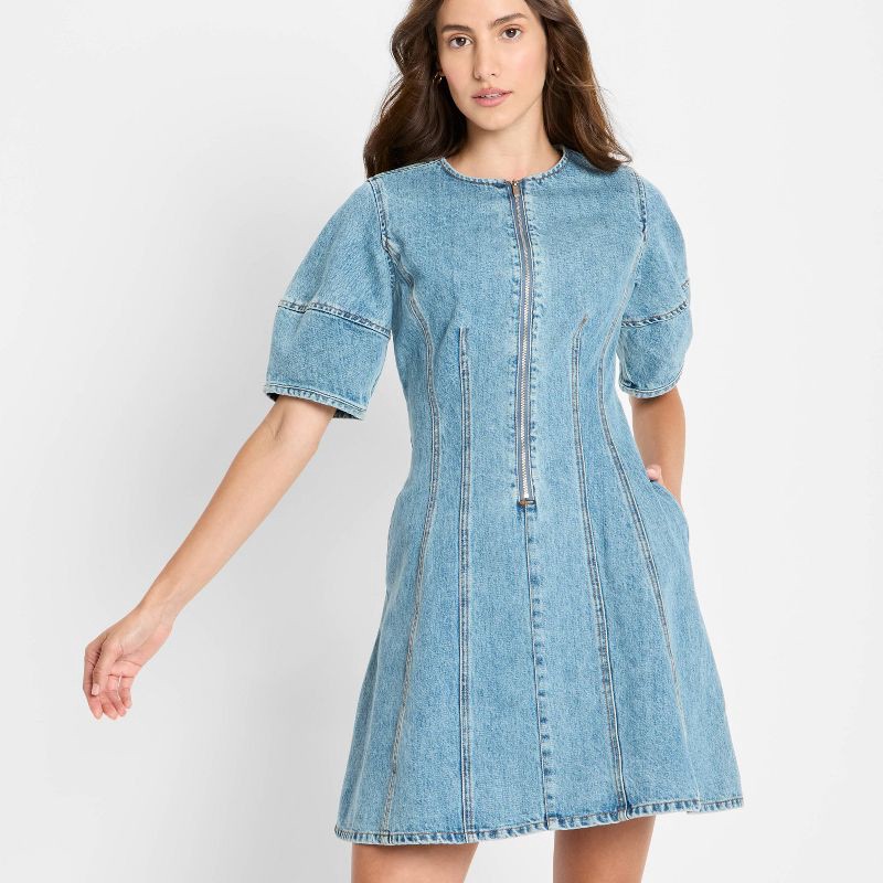slide 3 of 3, Women's Corset Denim Mini A-Line Dress - Future Collective Medium Wash XS, 1 ct