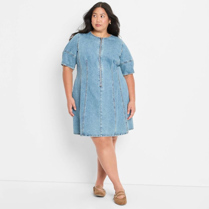 slide 3 of 3, Women's Corset Denim Mini A-Line Dress - Future Collective Medium Wash XXL, 1 ct