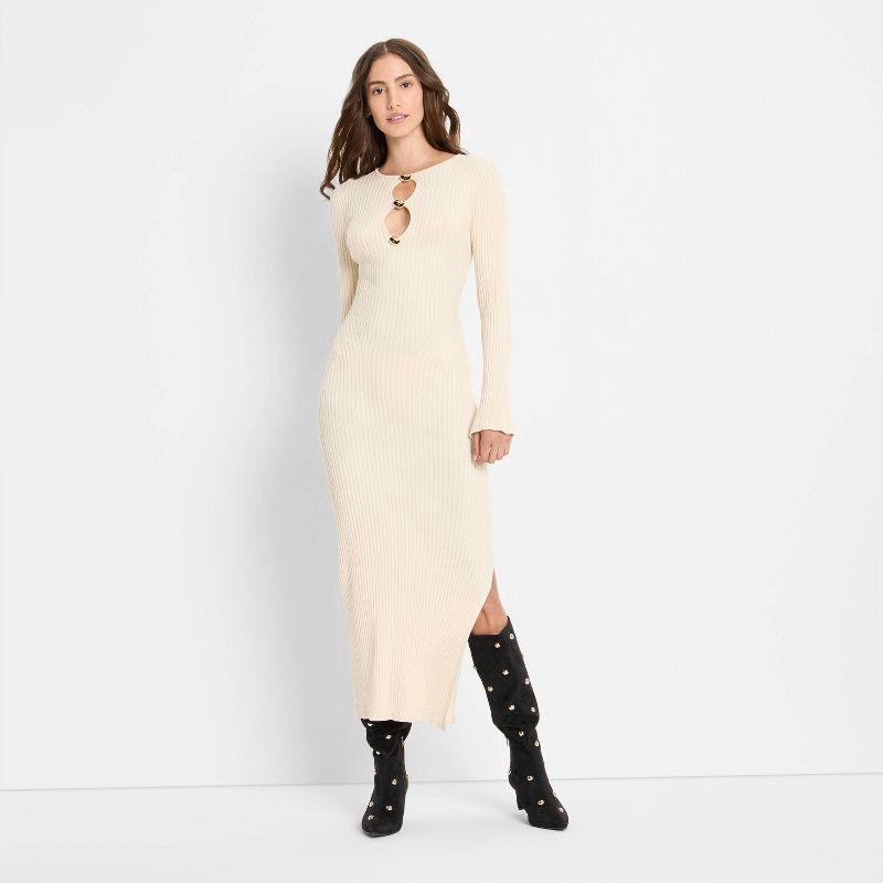 slide 3 of 3, Women's Ribbed Maxi Dress - Future Collective Cream S, 1 ct