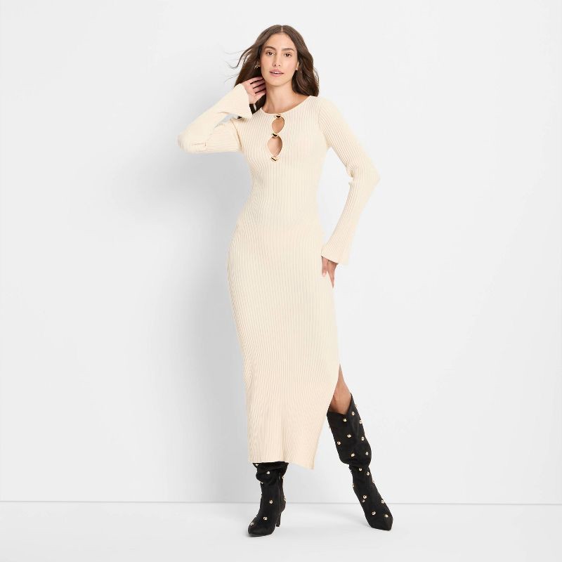 slide 1 of 3, Women's Ribbed Maxi Dress - Future Collective Cream M, 1 ct