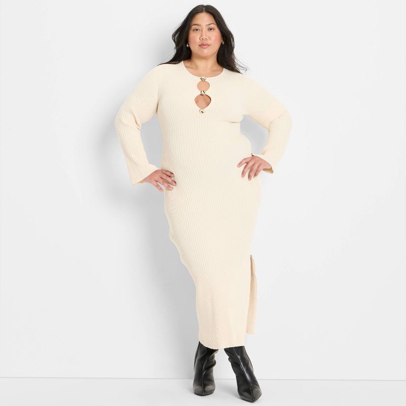 slide 3 of 3, Women's Ribbed Maxi Dress - Future Collective Cream XXL, 1 ct