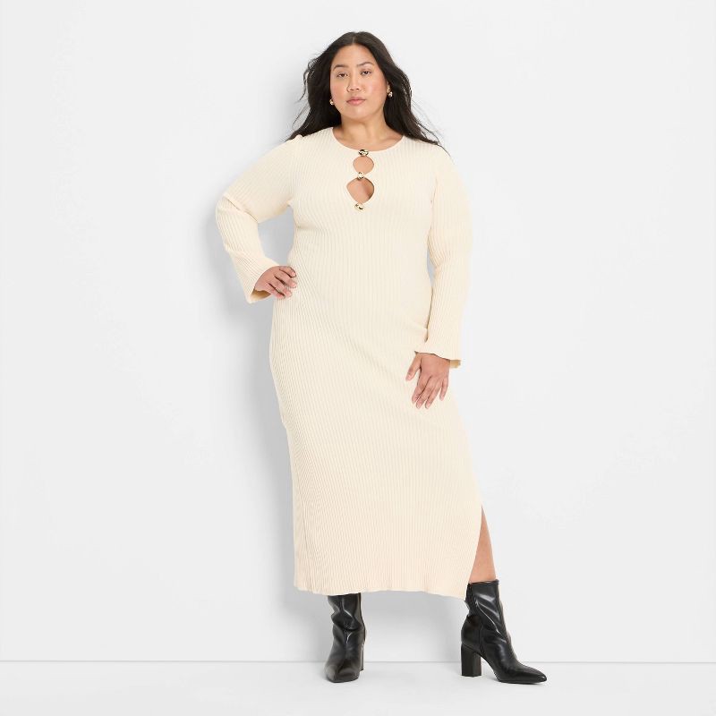 slide 1 of 3, Women's Ribbed Maxi Dress - Future Collective Cream XXL, 1 ct