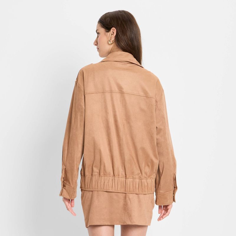 slide 2 of 3, Women's Suede Relaxed Moto Jacket - Future Collective Brown M, 1 ct