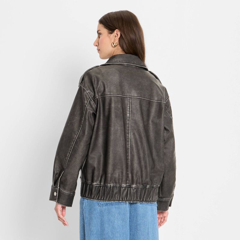 slide 2 of 3, Women's Relaxed Leather Moto Jacket - Future Collective Black XL, 1 ct