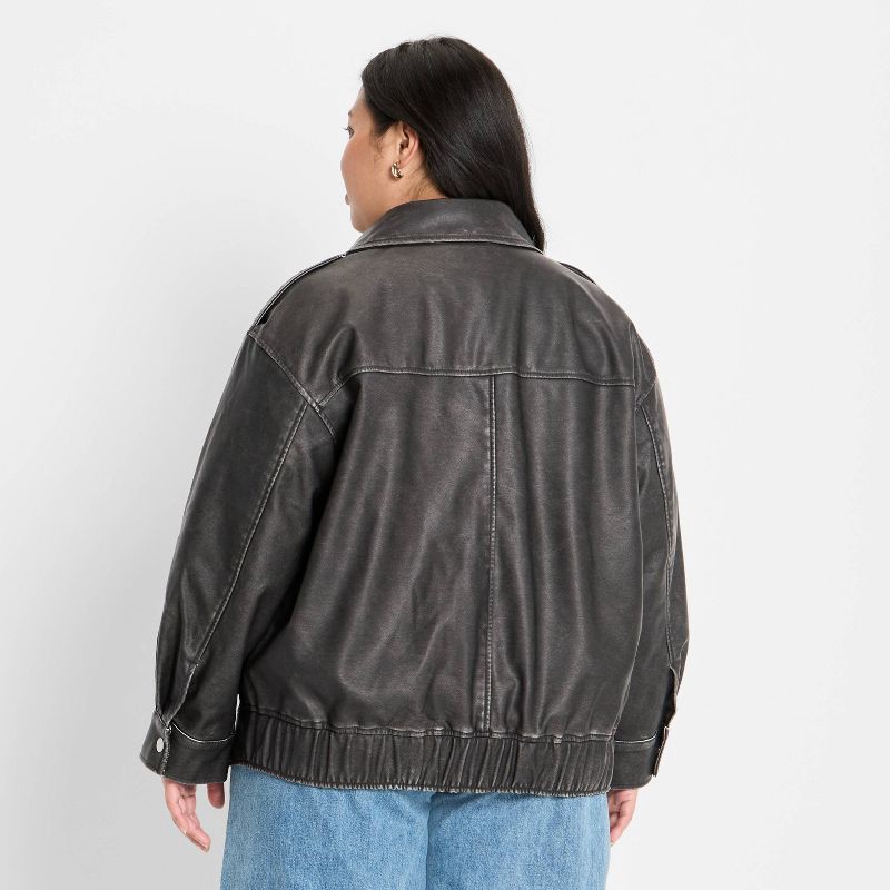 slide 2 of 3, Women's Relaxed Leather Moto Jacket - Future Collective Black XXL, 1 ct