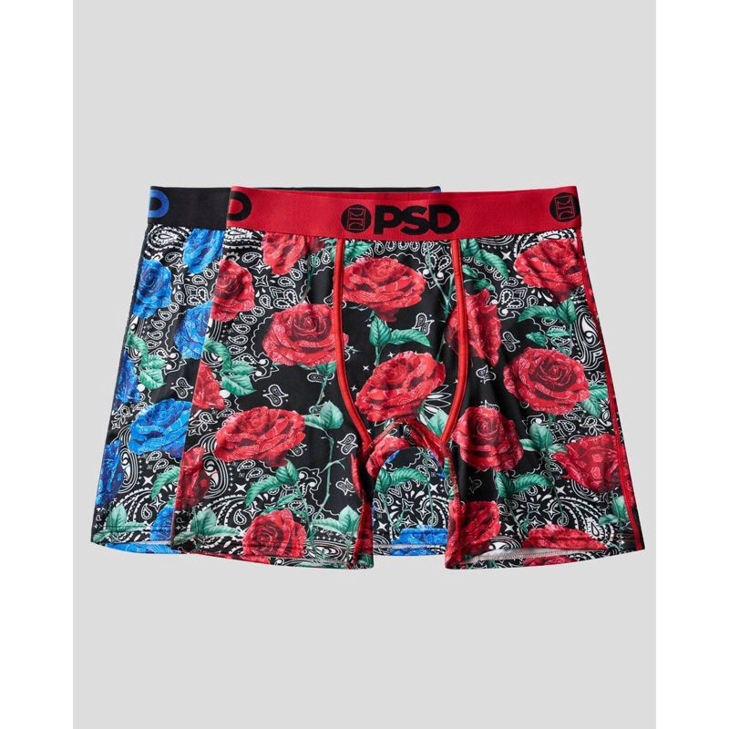 slide 1 of 6, PSD Men's Rose Print Briefs - Red/Blue M, 1 ct